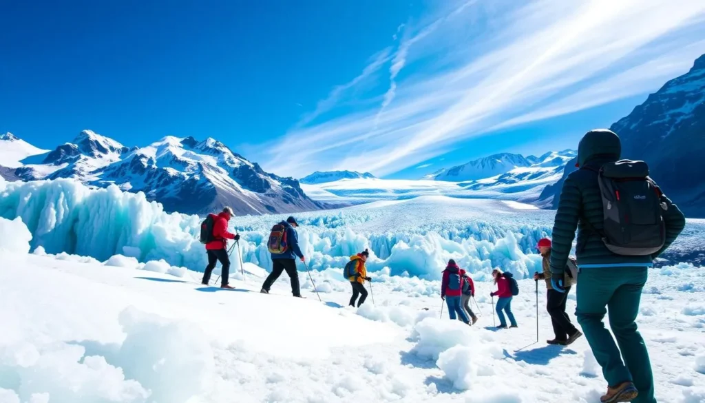 Image of visitors on the Athabasca Glacier during the Columbia Icefield Adventure
