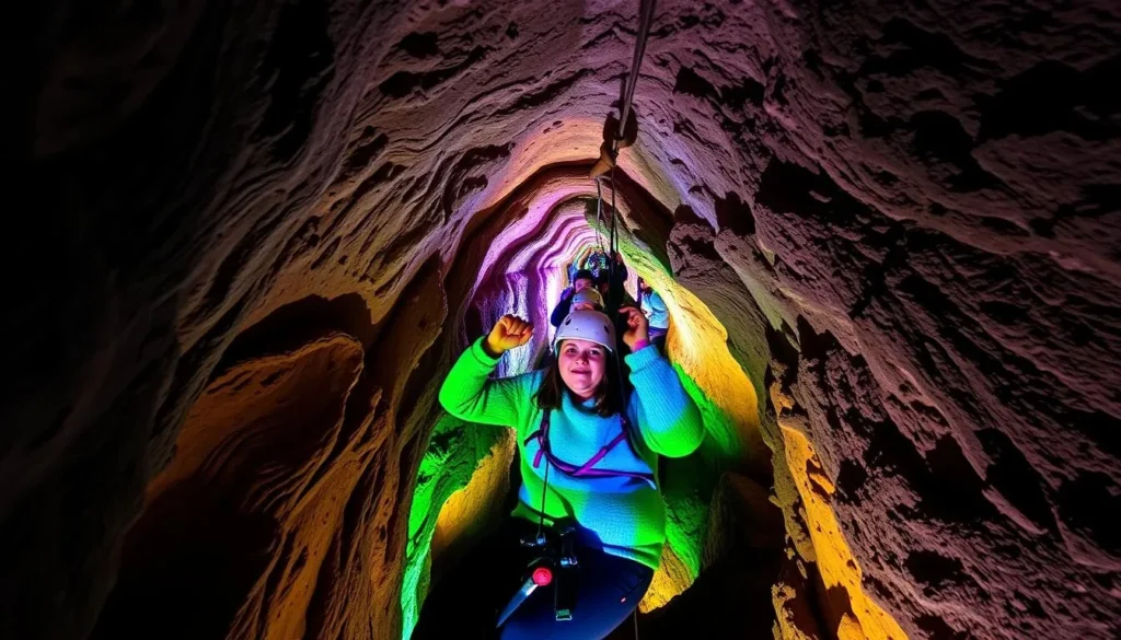 Image of visitors zip lining through the Louisville Mega Cavern