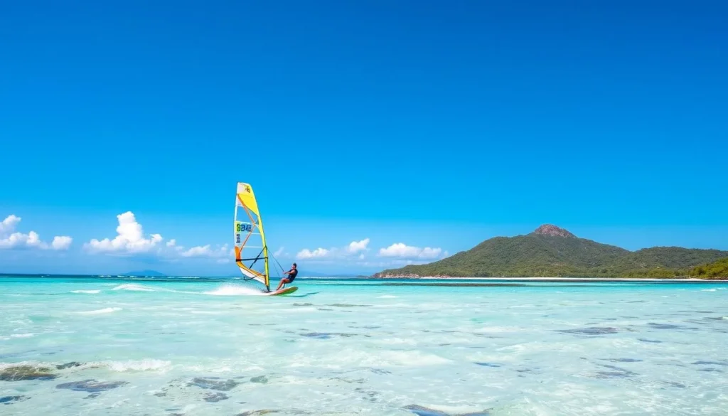 Image of windsurfer gliding across the water in Boracay