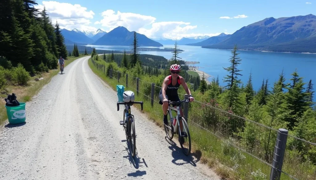 Imagine biking through a scenic coastal trail with breathtaking views of Cook Inlet and the surrounding landscape.