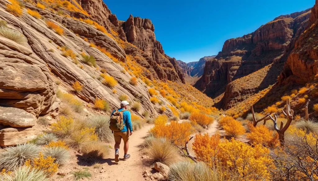 Imagine hiking through a canyon with vibrant fall colors, surrounded by the unique landscapes of the Chihuahuan Desert.