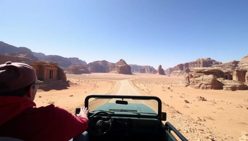 Imagine traversing the vast expanse of Wadi Rum's desert landscape in a rugged jeep, stopping at iconic landmarks and hidden gems along the way.