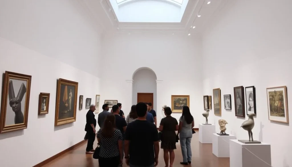 Interior gallery of the Museum of Modern Art in Bucaramanga with artwork displays Interior gallery of the Museum of Modern Art in Bucaramanga with artwork displays