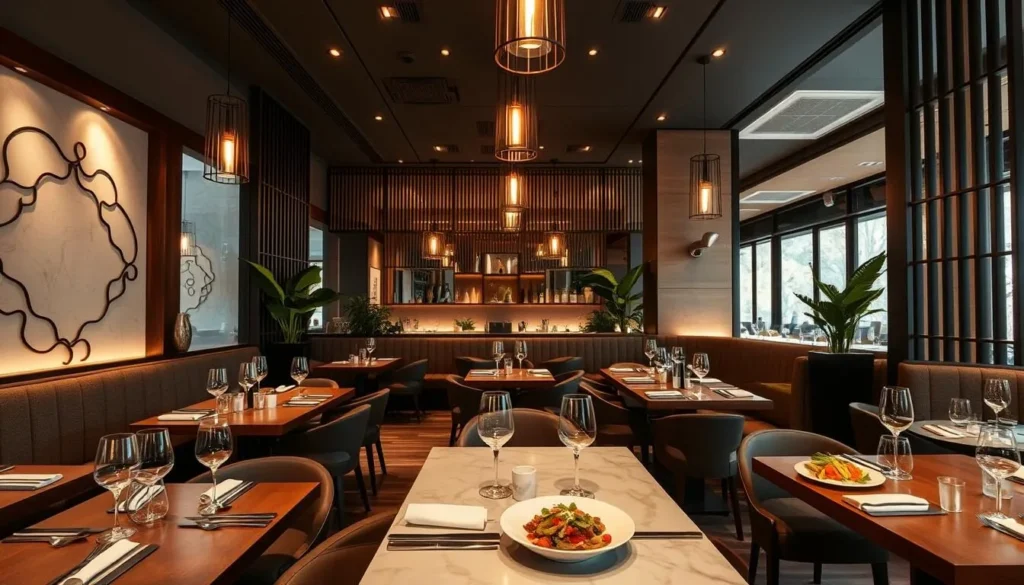 Interior of Moon Rabbit restaurant in Washington DC showing modern Asian design elements Interior of Moon Rabbit restaurant in Washington DC showing modern Asian design elements
