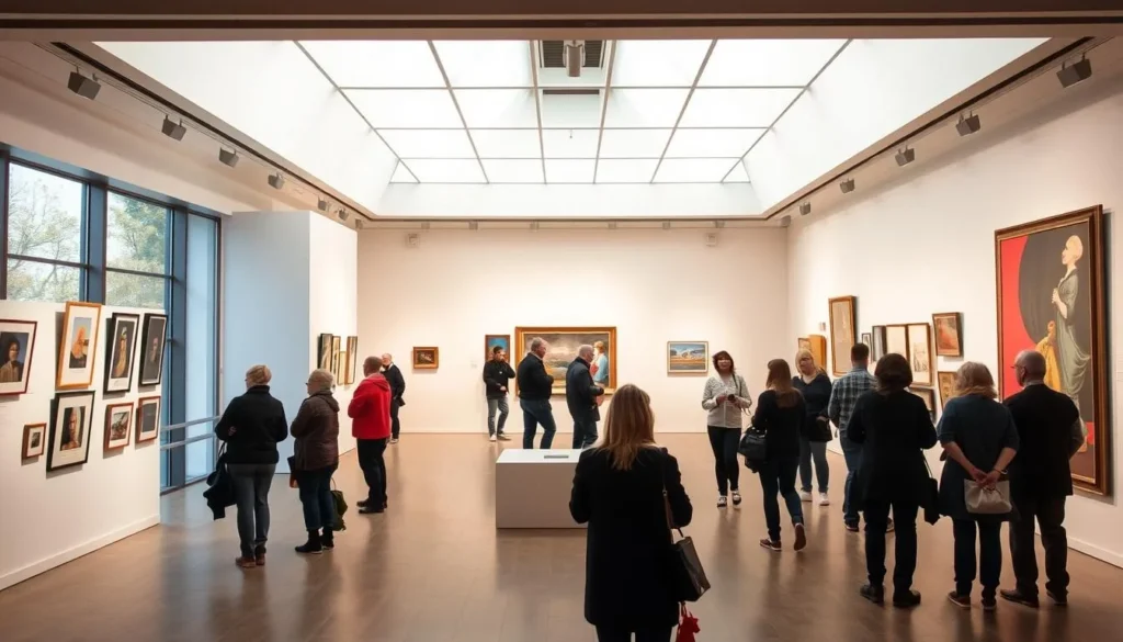 Interior of Newcastle Art Gallery showing modern exhibition space with artwork
