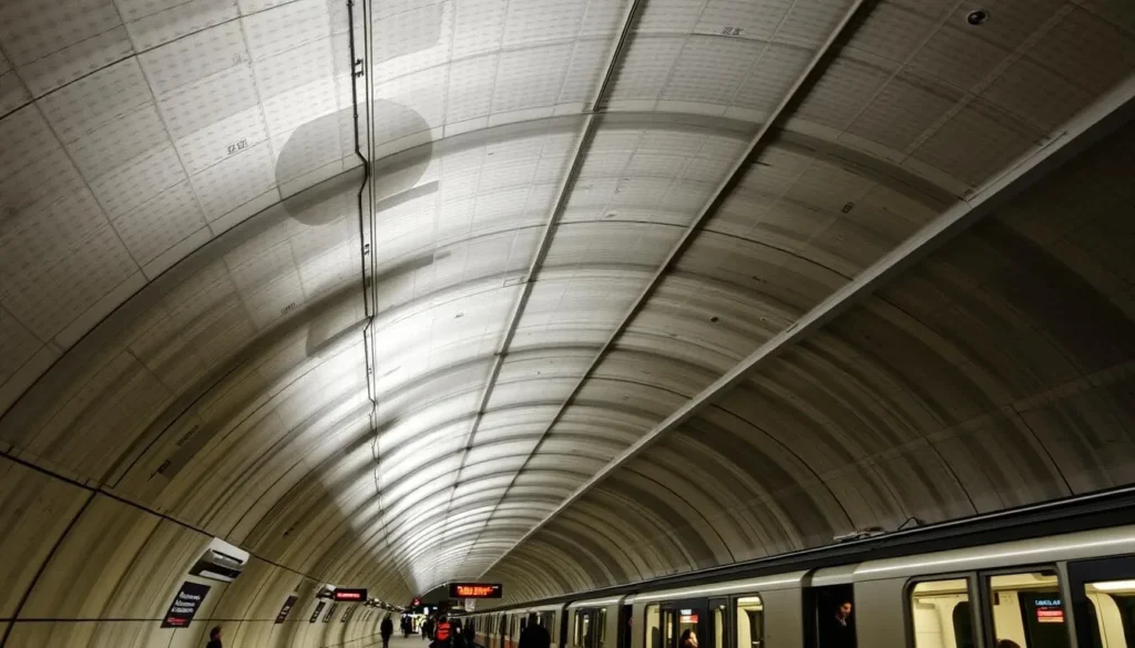 Interior of a Washington DC Metro station showing the distinctive vaulted ceiling architecture