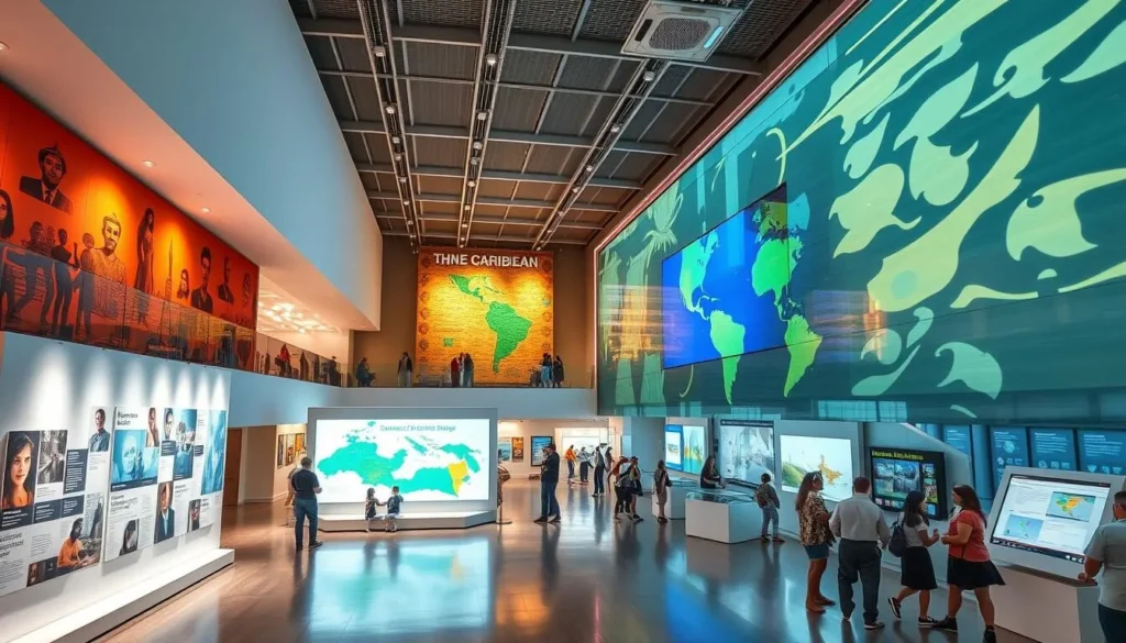 Interior of the Museum of the Caribbean in Barranquilla showing interactive cultural exhibits Interior of the Museum of the Caribbean in Barranquilla showing interactive cultural exhibits