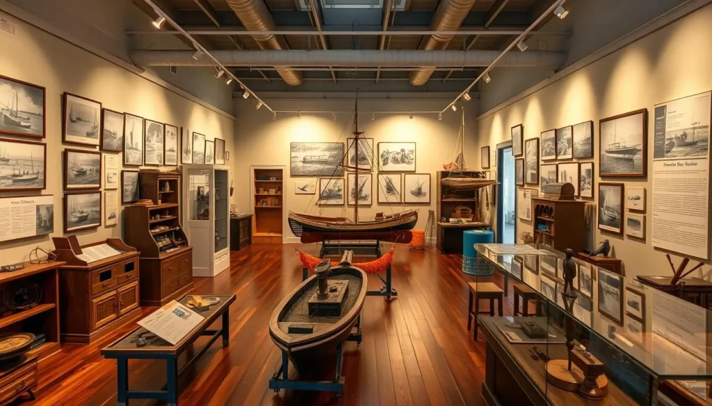 Interior of the Port Aransas Museum showing historical fishing and maritime exhibits