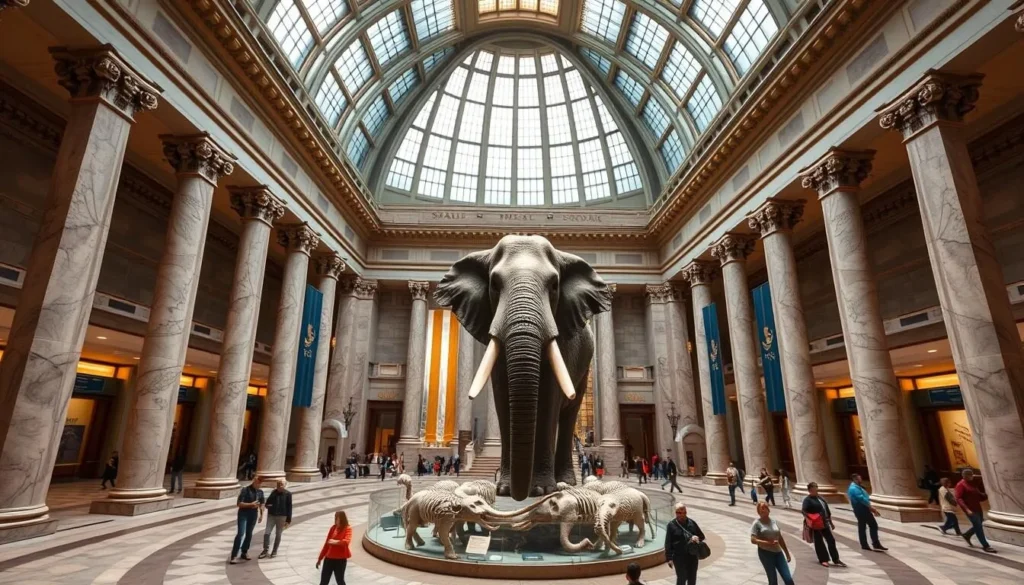 Interior of the Smithsonian National Museum of Natural History showing the massive elephant display in the rotunda