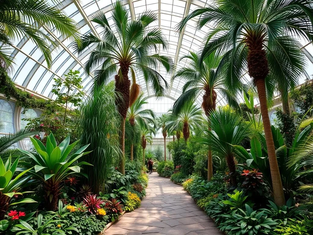 Interior of the U.S. Botanic Garden Conservatory with tropical plants and flowers Interior of the U.S. Botanic Garden Conservatory with tropical plants and flowers