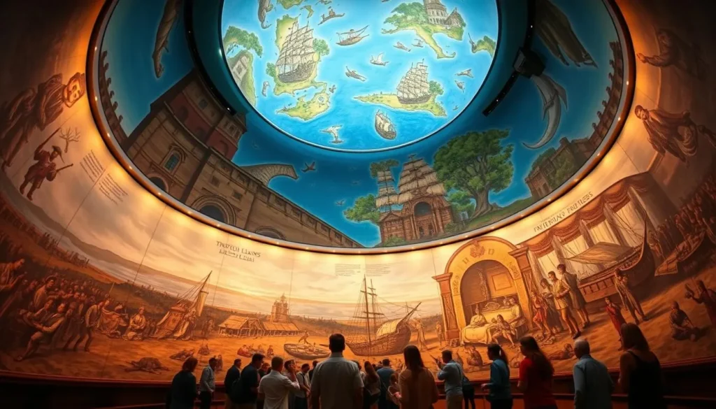 Interior view of the Norfolk Island Cyclorama showing the 360-degree panoramic mural depicting the island's history with detailed artwork and lighting Interior view of the Norfolk Island Cyclorama showing the 360-degree panoramic mural depicting the island's history with detailed artwork and lighting