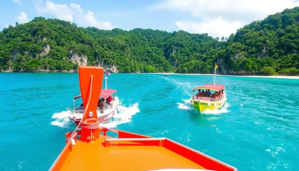 Island hopping tour boats sailing around Boracay Island