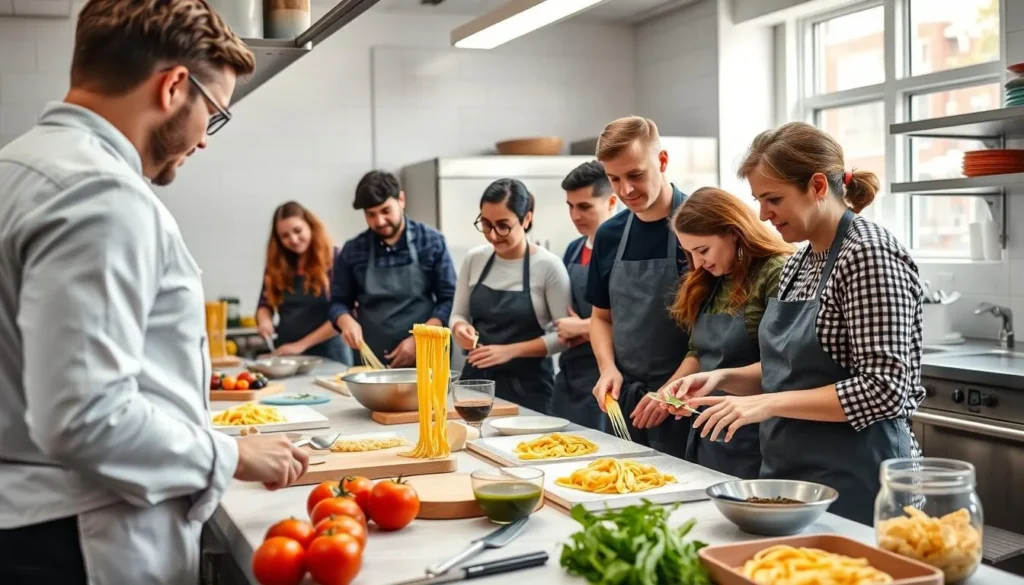 Italian cooking class in progress at a Washington DC culinary school