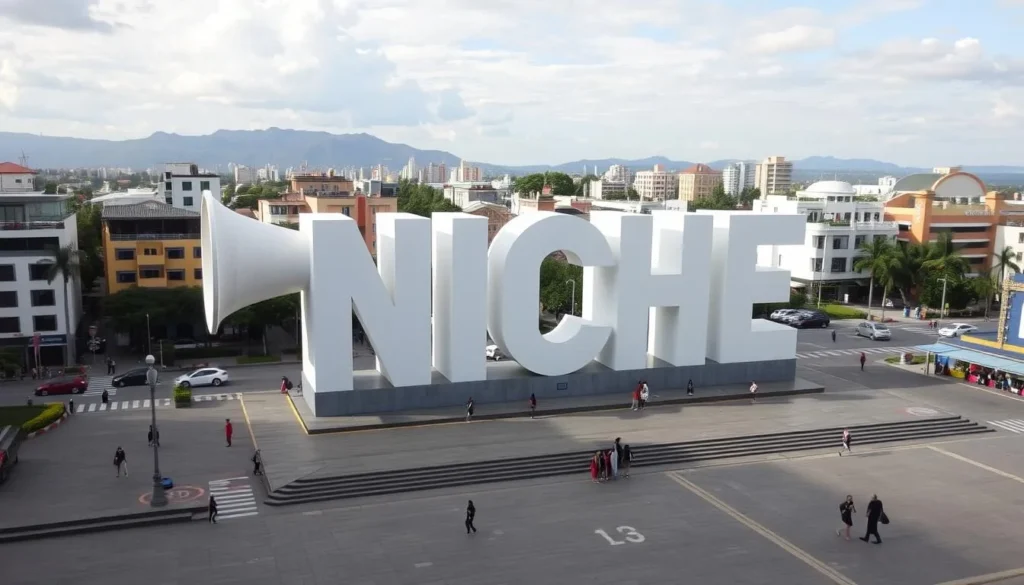 Jairo Varela Square in Cali Colombia with trumpet-shaped monument Jairo Varela Square in Cali Colombia with trumpet-shaped monument