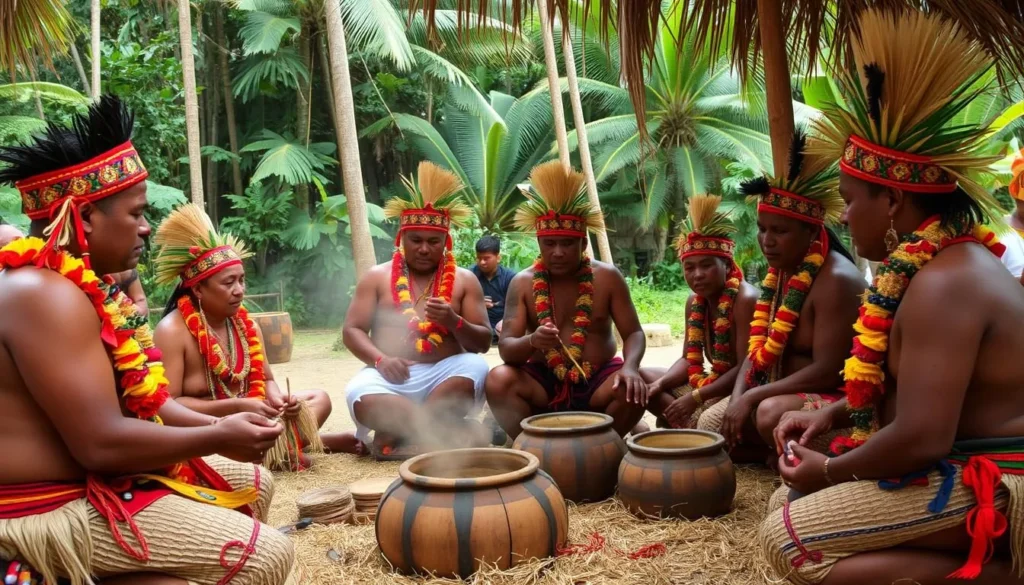 Kava ceremony in a traditional Vanuatu village
