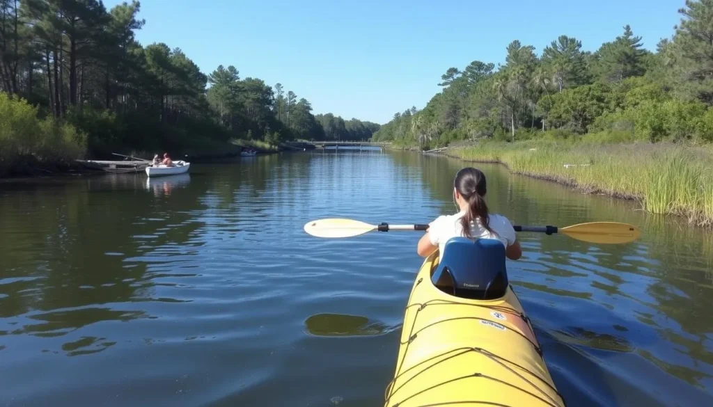 Kayak rental in Cape Charles, Virginia, with calm waters and scenic views.