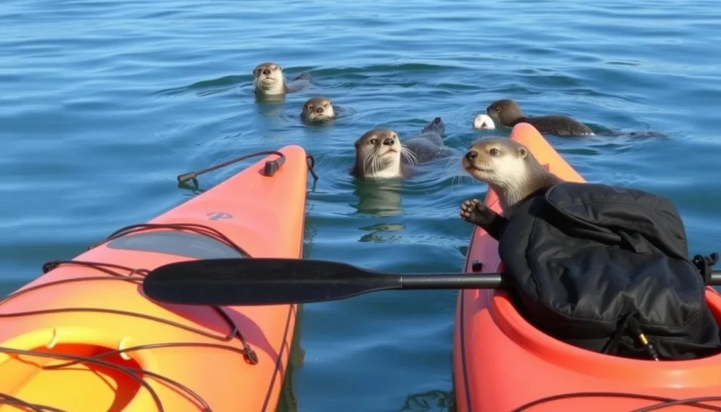 Kayak rental in Morro Bay with sea otters in the background