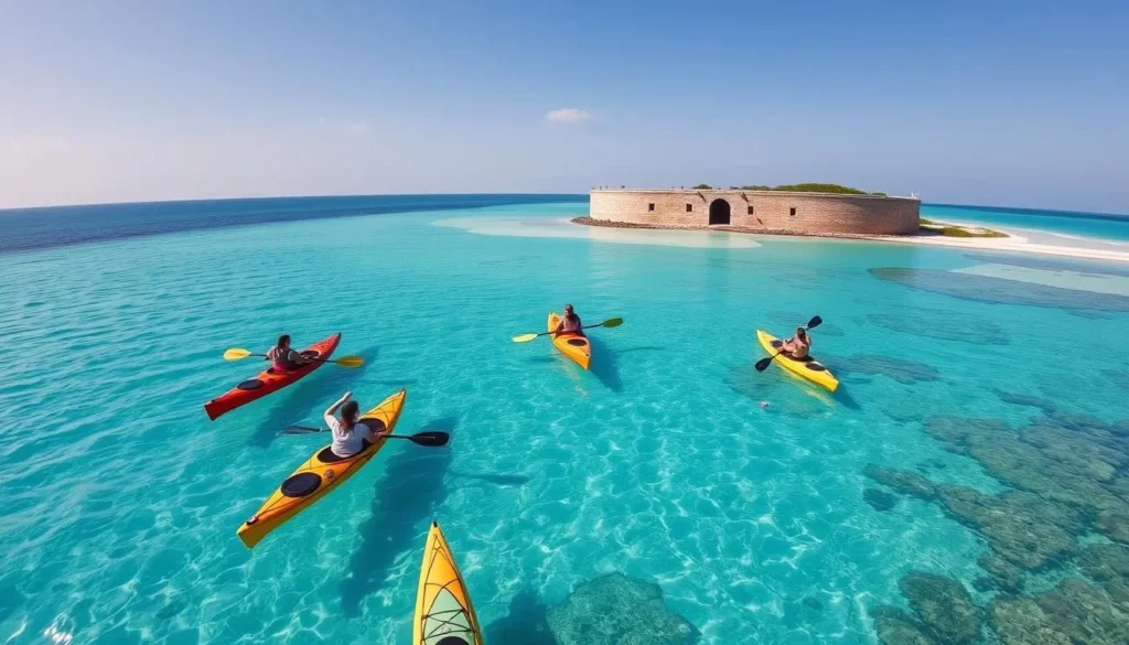 Kayakers paddling near Fort Jefferson in Dry Tortugas National Park