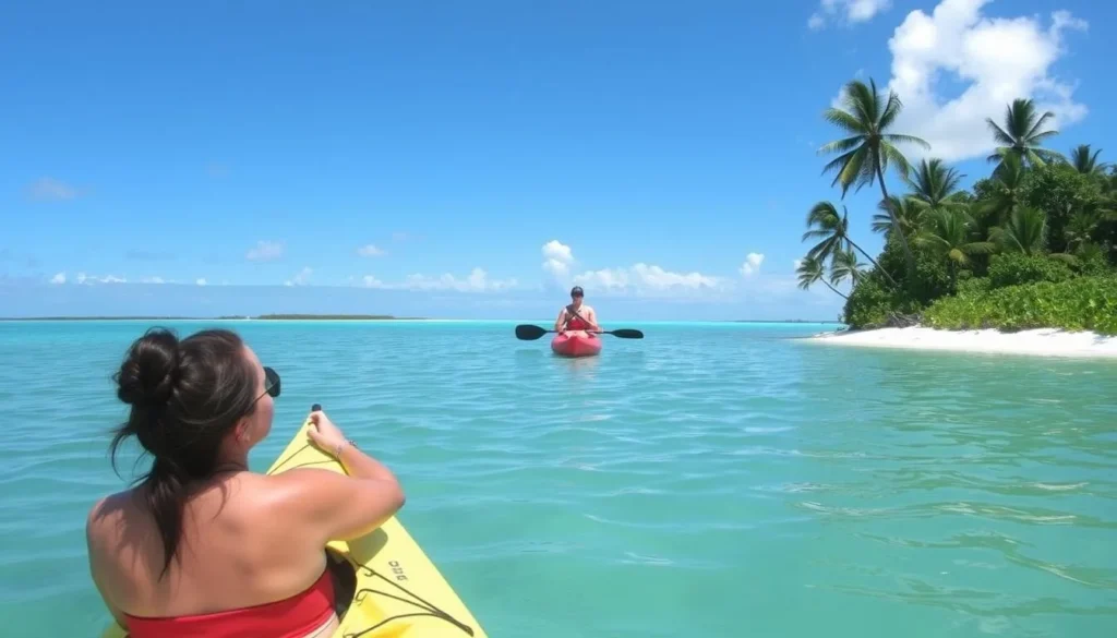 Kayaking in the calm waters of Little Ambergris Cay