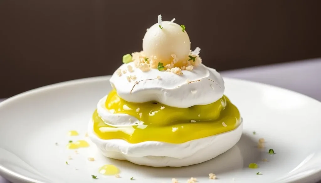 Key lime pavlova dessert from Rooster & Owl, a Michelin-rated restaurant in Washington DC