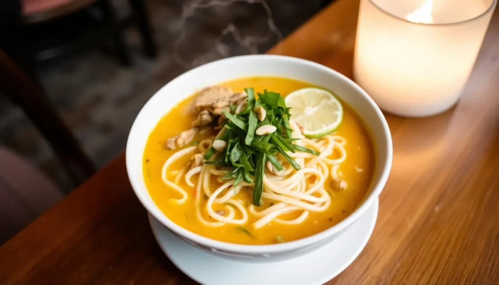 Khao Soi curry noodle soup at Baan Siam restaurant in Washington DC