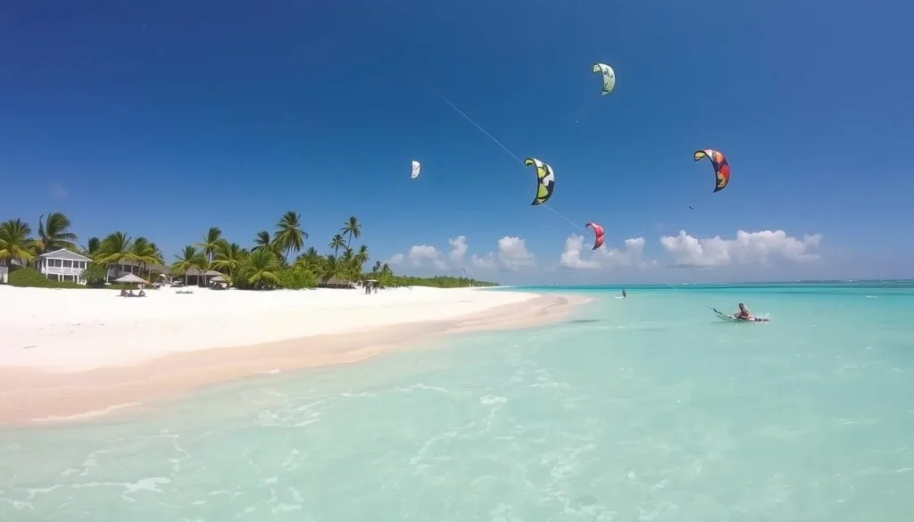 Kiteboarding at Long Bay Beach, Providenciales