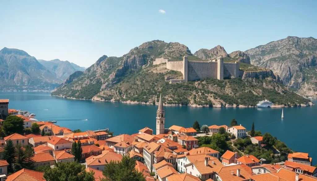 Kotor Old Town with its medieval walls climbing up the mountain behind it Kotor Old Town with its medieval walls climbing up the mountain behind it