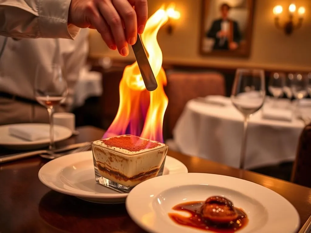 L'Ardente's signature Tiramisu Flambé being prepared tableside at this Washington DC Italian restaurant