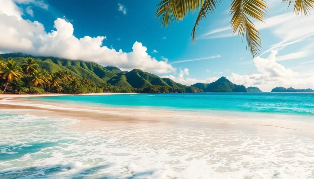 Lalomanu Beach, Samoa: a picturesque tropical paradise. Pristine white sand beaches kissed by turquoise waters, framed by lush palm trees swaying gently in the warm breeze. Sunlight filters through wispy clouds, casting a soft, golden glow over the tranquil scene. In the foreground, waves lazily lap at the shore, their rhythmic motion creating a soothing ambiance. The middle ground showcases the verdant, rolling hills that embrace the coast, their verdant hues contrasting beautifully with the azure sky. Distant horizons are dotted with verdant islets, creating a serene and secluded atmosphere. Capture the essence of Samoa's breathtaking natural beauty, inviting the viewer to immerse themselves in this idyllic tropical oasis. Lalomanu Beach, Samoa: a picturesque tropical paradise. Pristine white sand beaches kissed by turquoise waters, framed by lush palm trees swaying gently in the warm breeze. Sunlight filters through wispy clouds, casting a soft, golden glow over the tranquil scene. In the foreground, waves lazily lap at the shore, their rhythmic motion creating a soothing ambiance. The middle ground showcases the verdant, rolling hills that embrace the coast, their verdant hues contrasting beautifully with the azure sky. Distant horizons are dotted with verdant islets, creating a serene and secluded atmosphere. Capture the essence of Samoa's breathtaking natural beauty, inviting the viewer to immerse themselves in this idyllic tropical oasis.