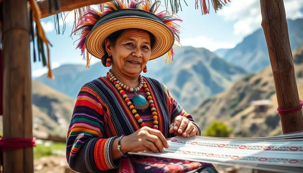 Local Quechua weaver demonstrating traditional textile techniques in the Sacred Valley Local Quechua weaver demonstrating traditional textile techniques in the Sacred Valley