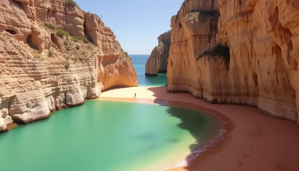 Loch Ard Gorge with its pristine beach nestled between towering limestone cliffs