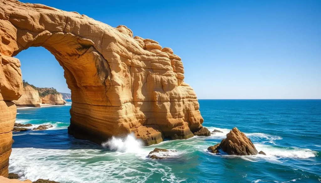 London Bridge rock formation at Port Campbell with ocean waves crashing around its base