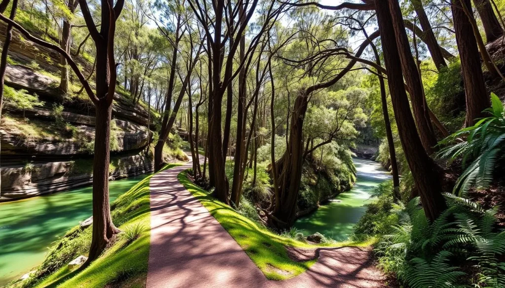 Lush forest scenery along the Two Creeks Track in Garigal National Park with creek views Lush forest scenery along the Two Creeks Track in Garigal National Park with creek views
