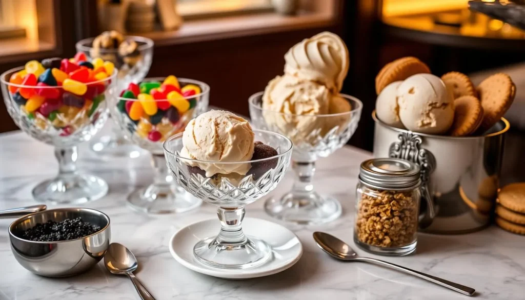 Luxurious sundae station at Pineapple and Pearls, a two-Michelin-starred restaurant in Washington DC