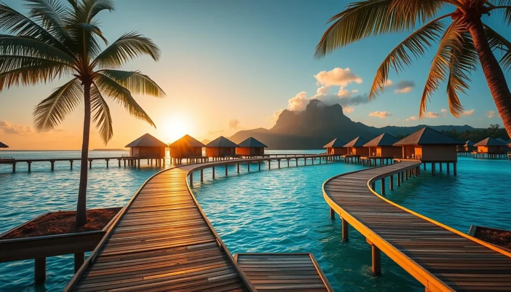 Luxury overwater bungalows at a resort in Palau with stunning ocean views Luxury overwater bungalows at a resort in Palau with stunning ocean views