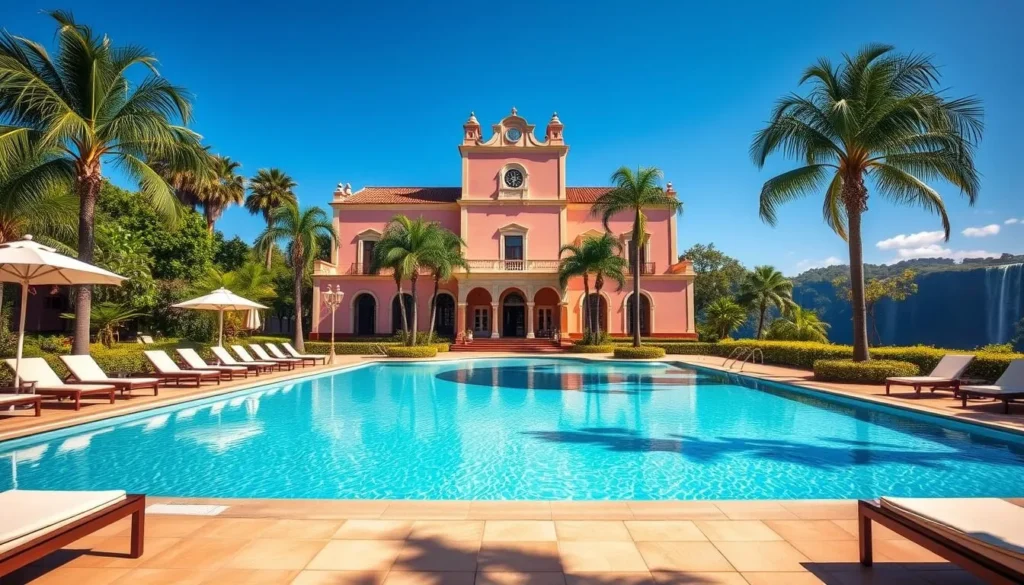 Luxury pool at Belmond Hotel das Cataratas with Iguaçu Falls view