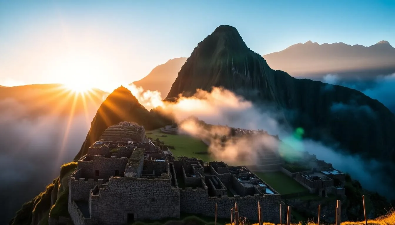 Machu-Picchu-at-sunrise-with-morning-mist-surrounding-the-ancient-Inca-citadel Machu Picchu at sunrise with morning mist surrounding the ancient Inca citadel