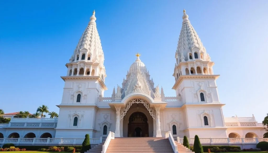 Malibu Hindu Temple's white towers and intricate architecture Malibu Hindu Temple's white towers and intricate architecture