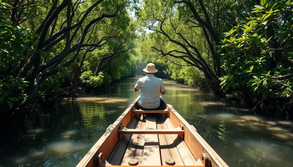 Mangrove tour in La Boquilla near Cartagena with traditional wooden canoe Mangrove tour in La Boquilla near Cartagena with traditional wooden canoe