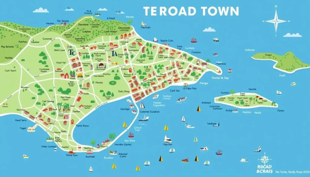 Map of Road Town showing main attractions, beaches, and points of interest Map of Road Town showing main attractions, beaches, and points of interest