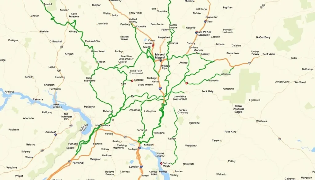 Map of Washington DC showing major trail access points from transportation hubs