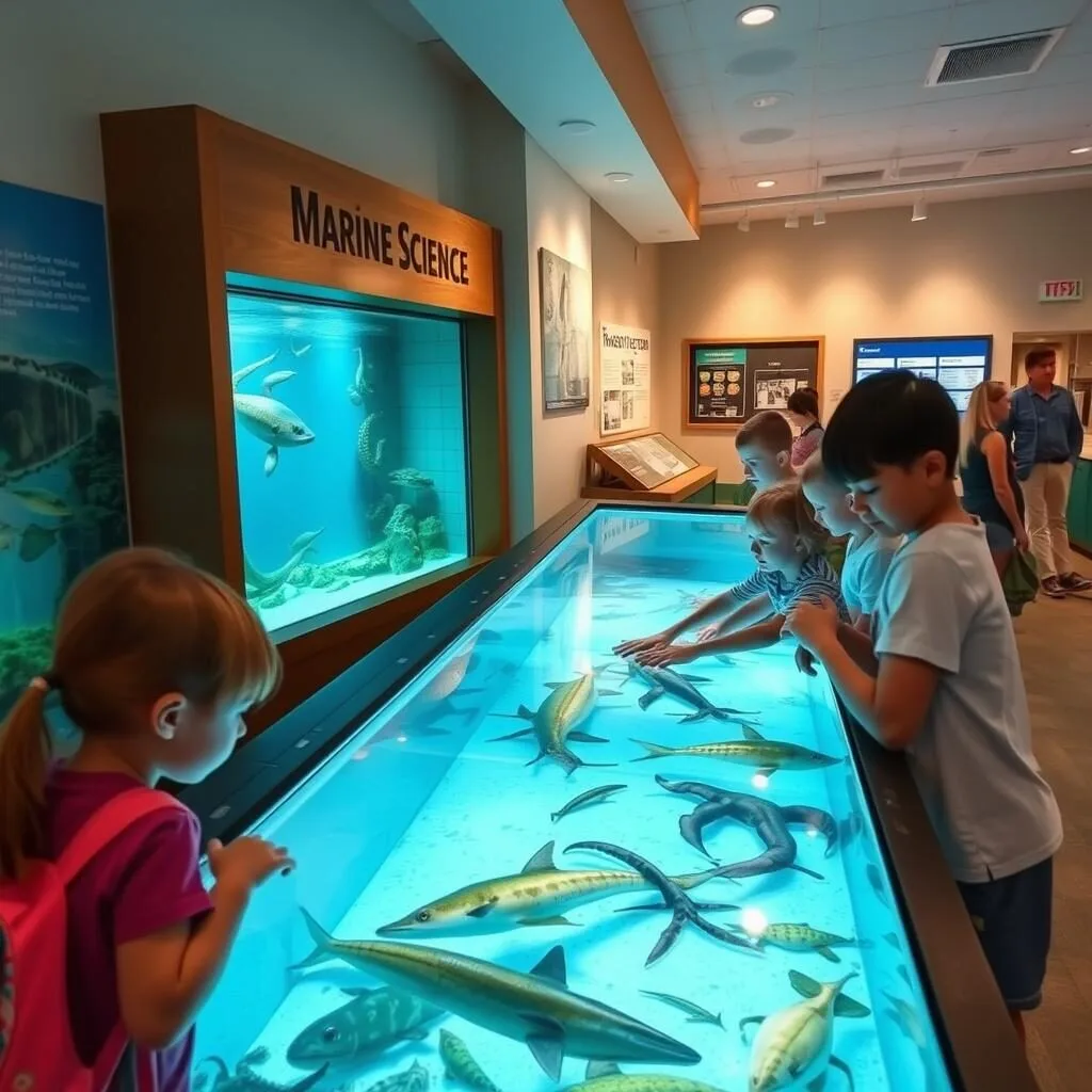 Marine science exhibit with touch tank at the University of Texas Marine Science Education Center