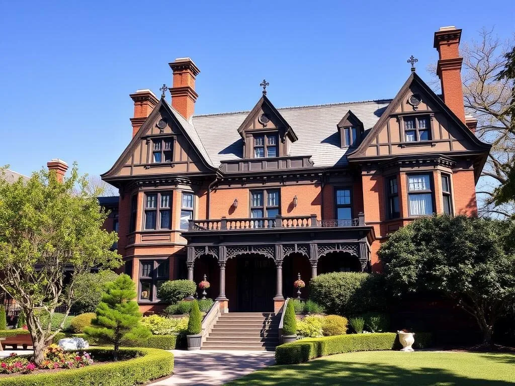 Mark Twain House exterior with Victorian Gothic architecture in Hartford Connecticut Mark Twain House exterior with Victorian Gothic architecture in Hartford Connecticut