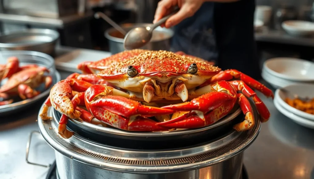 Maryland blue crabs being prepared at a Washington DC seafood restaurant Maryland blue crabs being prepared at a Washington DC seafood restaurant