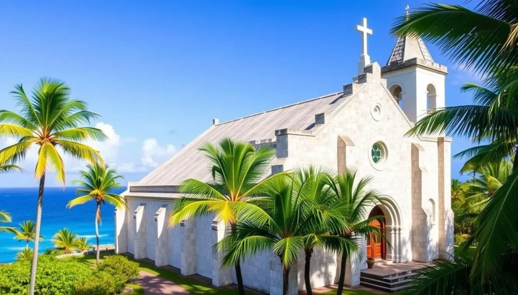 Mata-Utu Cathedral with its distinctive architecture overlooking the sea