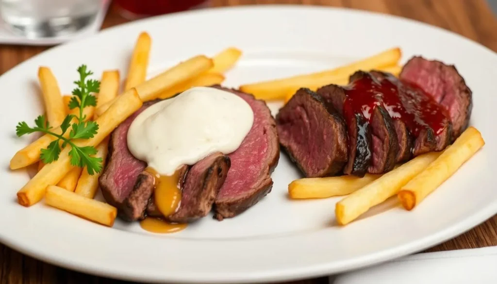 Medium Rare's signature steak frites with secret sauce