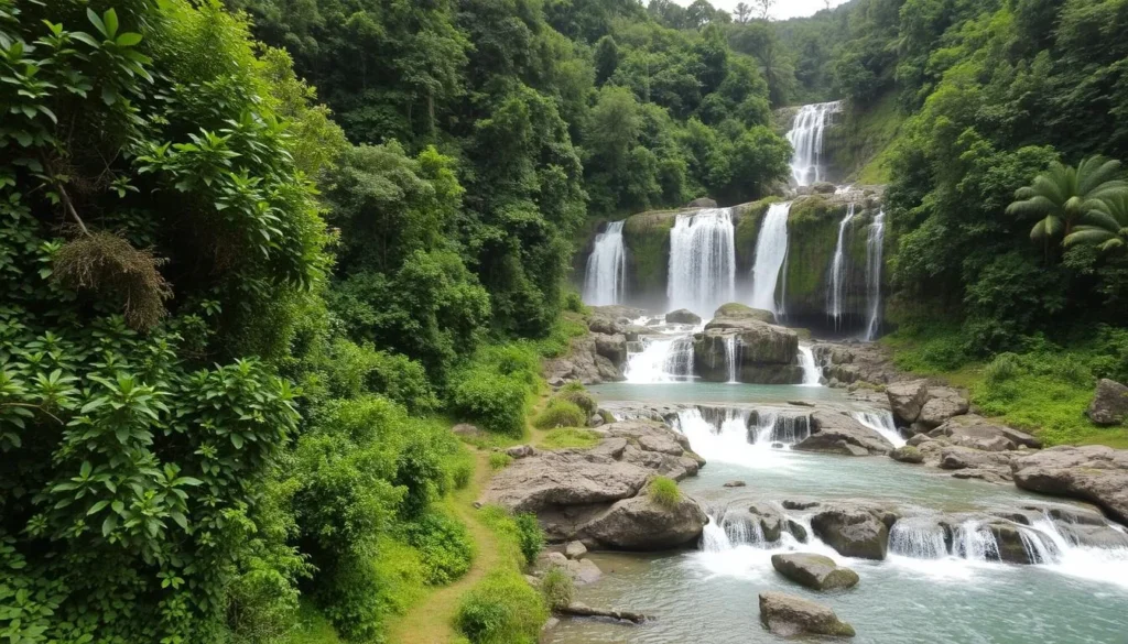 Mele Cascades Vanuatu with lush greenery and natural waterslides