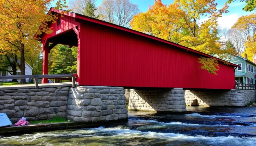 Middle Covered Bridge in downtown Woodstock Vermont spanning the Ottauquechee River