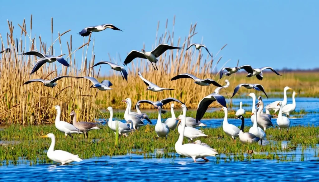 Migratory birds at Montezuma National Wildlife Refuge near Seneca Falls