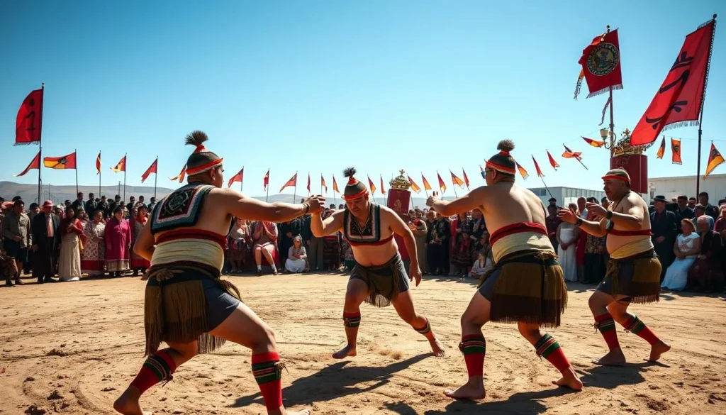 Mongolian wrestlers competing at the Naadam Festival, cultural Mongolia Best Things to Do